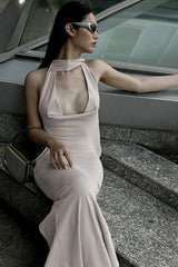 Draped Halter Slit Maxi Birthday Dress