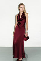 Low-Cut Backless Satin Silk Dress