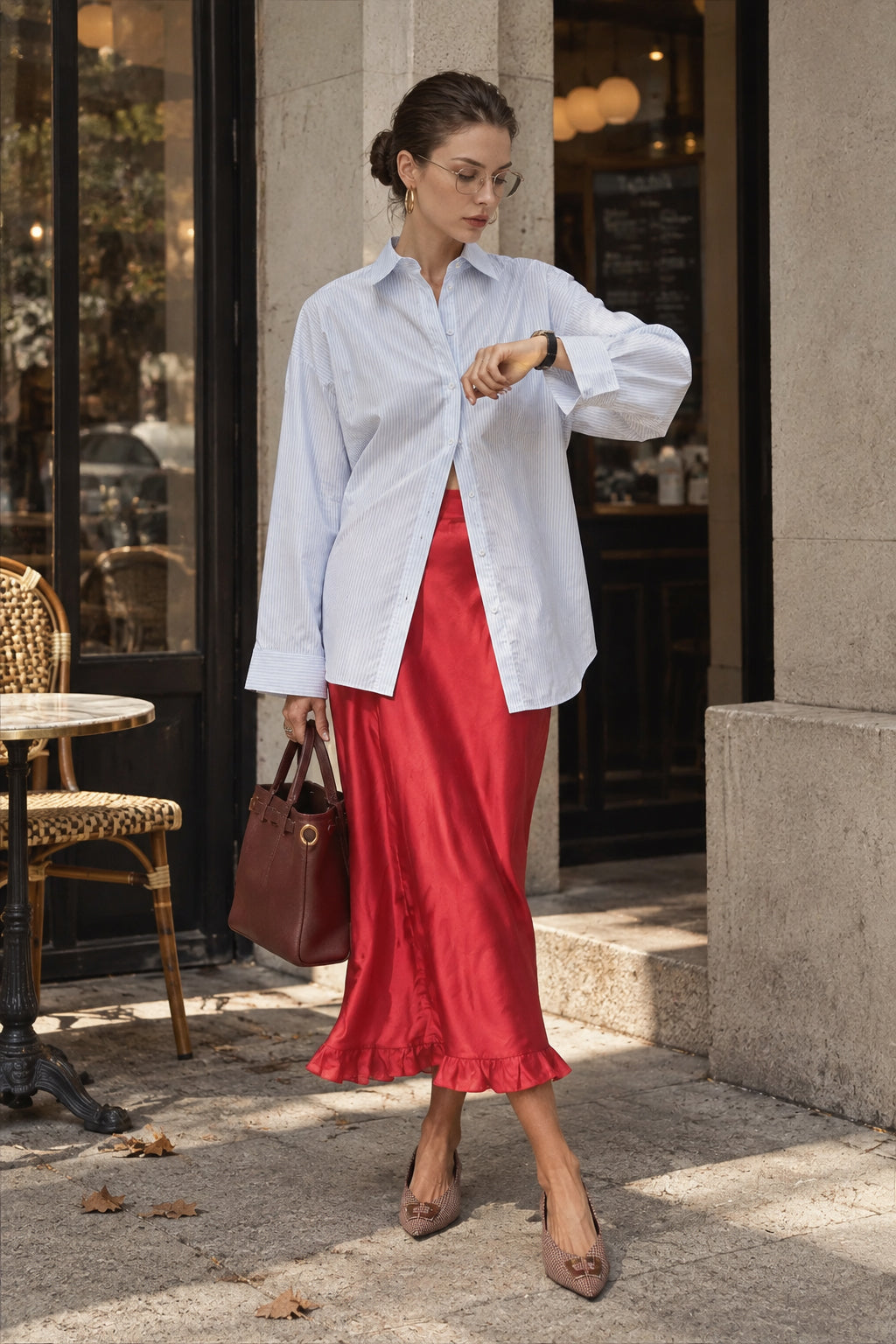 Tencel Ruffle-Hem Midi Skirt Secondary image