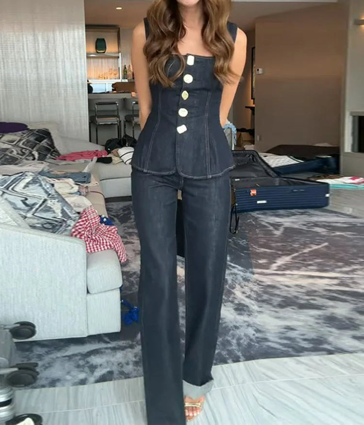Sleeveless Slim Denim Pant Suit Secondary image