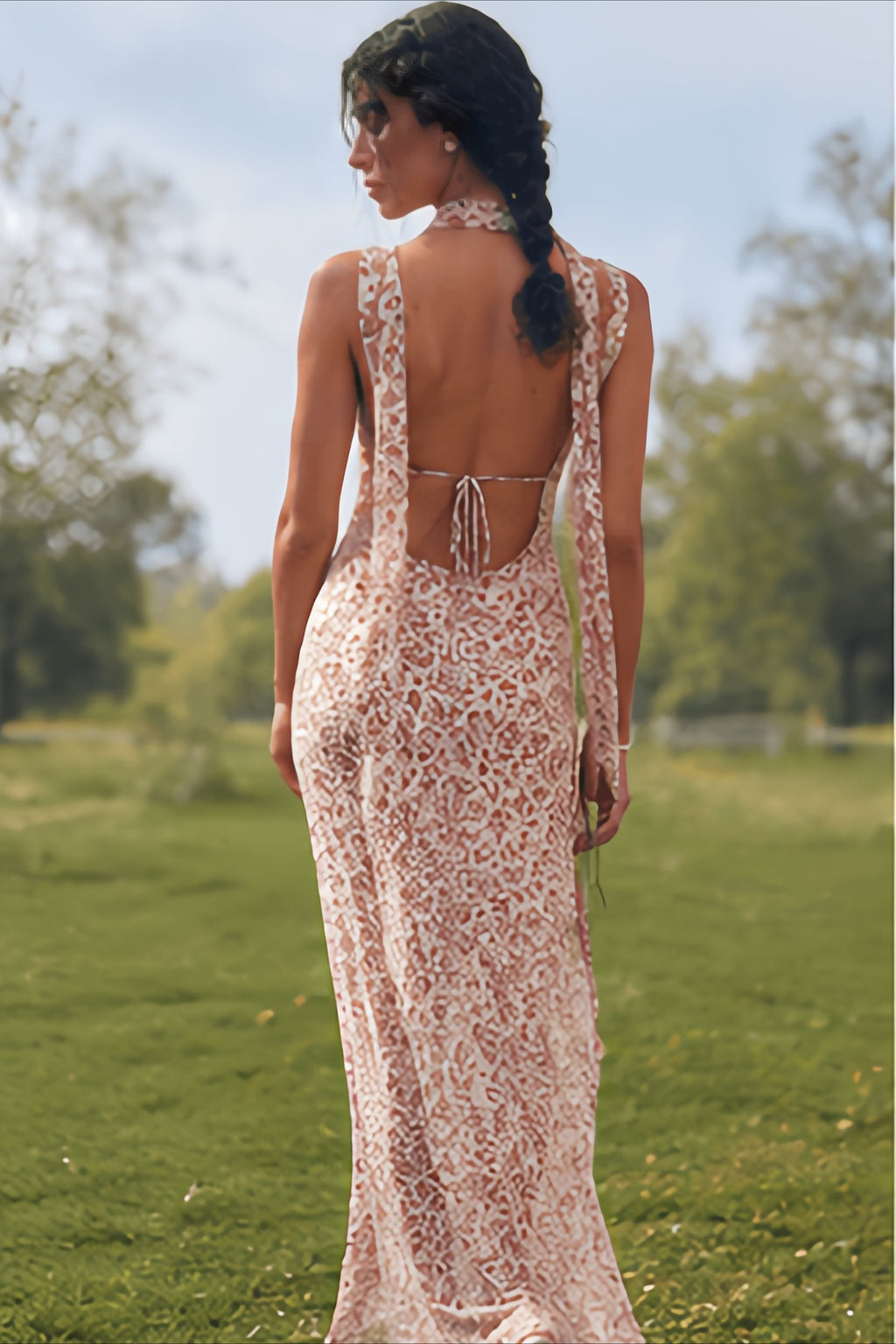 Backless Slit Tie Strap Floral Dress