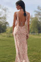 Backless Slit Tie Strap Floral Dress