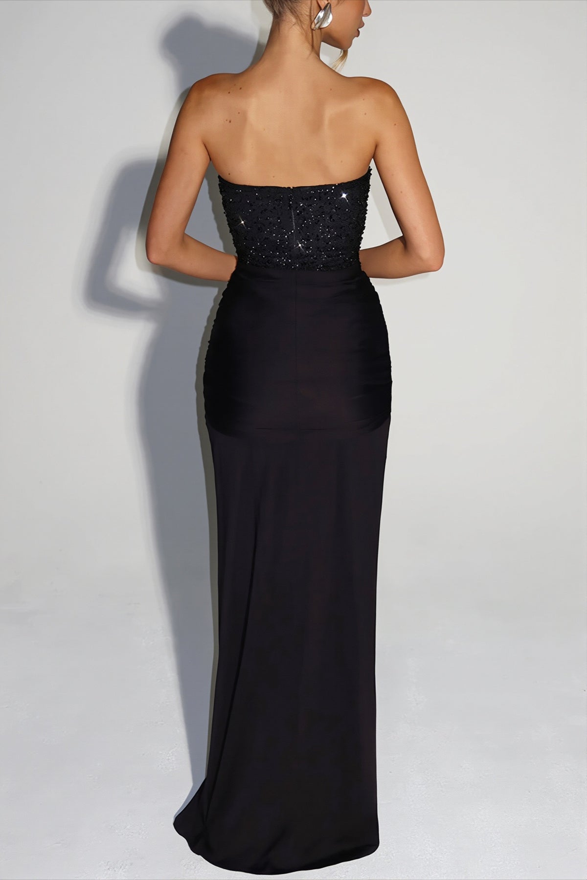 Sequin Corset Strapless Draped Party Dress