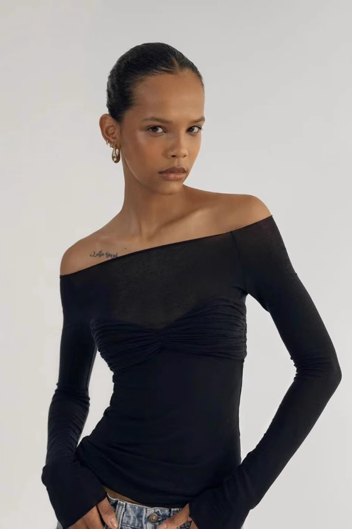 Sheer Ruched Faux Two-Piece Off Shoulder Crop Top Main image