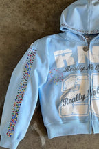 Rhinestone Varsity Number Graphic Zip Hoodie