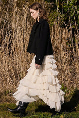 Sweet Tiered Flounce Midi Skirt