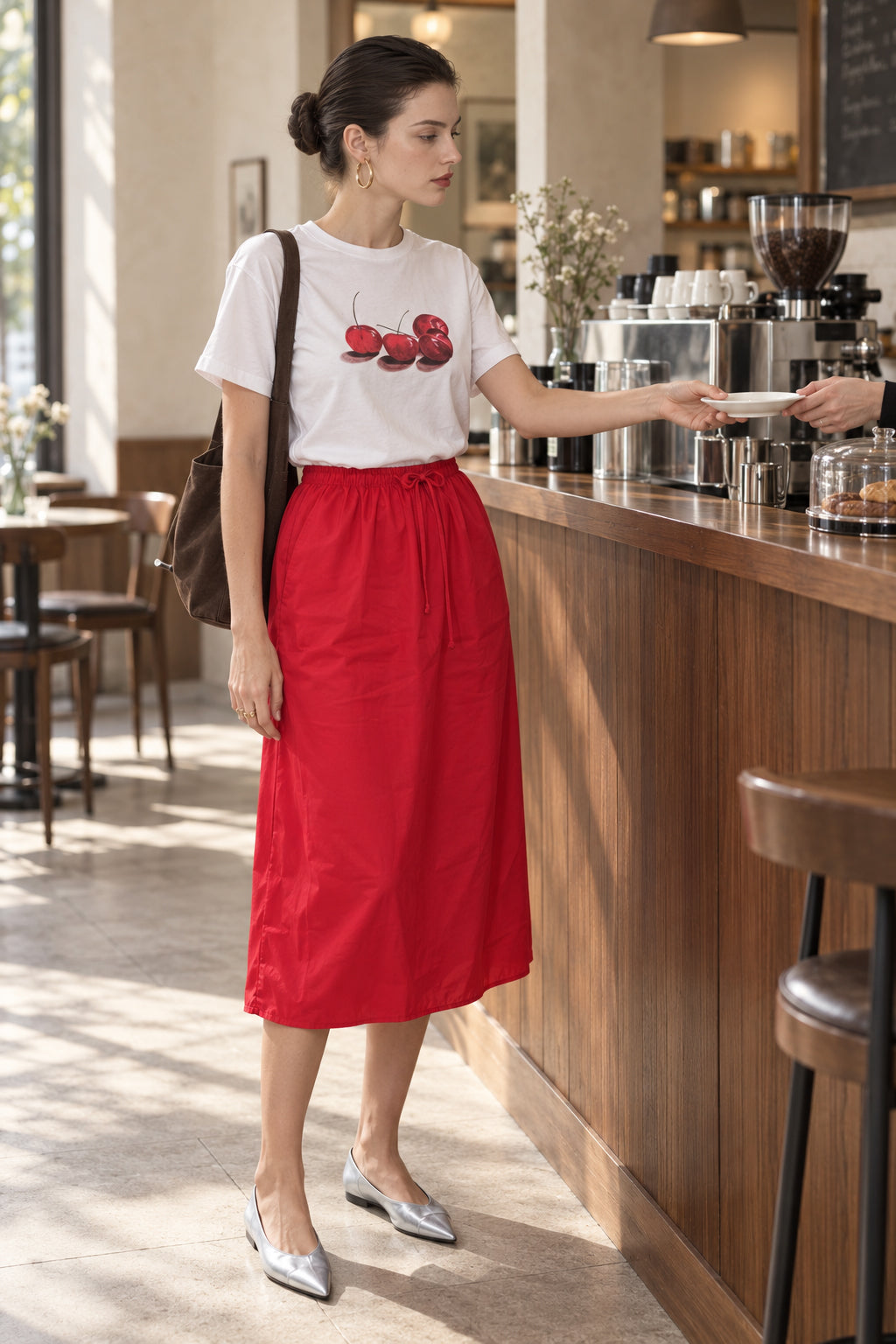 Cotton Drawstring Midi Skirt