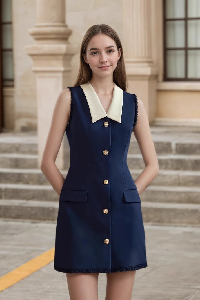 Sleeveless Contrast Collar Work Dress Main image