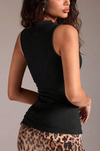 Black Lace V-Neck Twist Fitted Crop Top