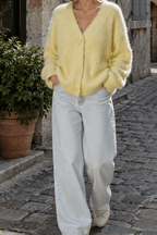 Faux Fur Blend V-Neck Cardigan