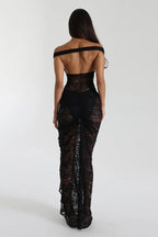 Sleeveless Lace Backless Ruched Bodycon Maxi Lace Dress