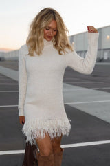 Loose Fit Fringe Turtleneck Sweater