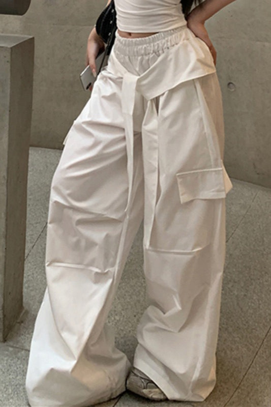 Tie Detail Ruched Pocket Loose Slouchy Cargo Casual Pants Main image