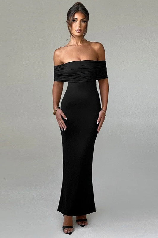 Off Shoulder Backless Bodycon Ruched Solid Formal Dress Secondary image
