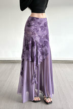 Vintage Floral Print Ruched Maxi Skirt