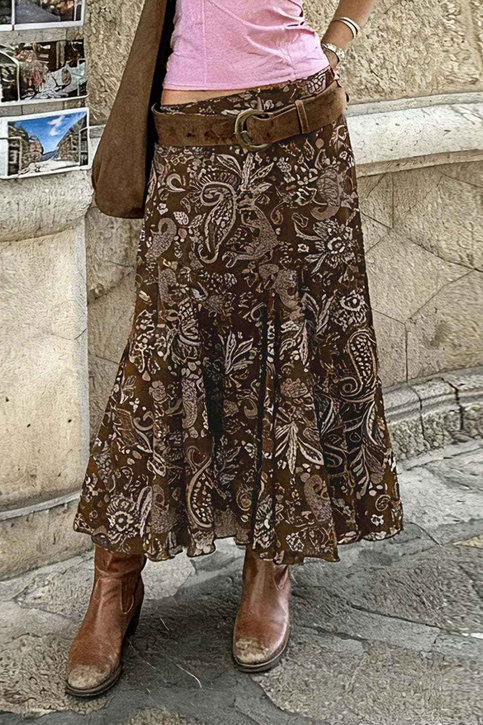 American Retro Sheer Panel Printed Skirt Secondary image