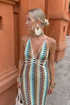 Crochet Knit Floral Vacation Boho Dress