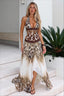 Beaded Halter Sheer Panel Maxi Dress