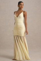 Sheer Plunge Ruffle Slip Dress