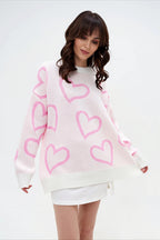 Heart Outline Motif Oversized Crew Neck Sweater