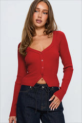 Ribbed V Neck Button Cardigan