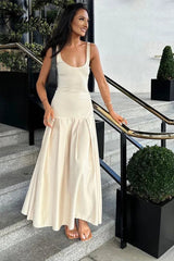 Slim Fit Patchwork A-Line Maxi Dress