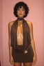 Deep Plunge Halter Drape Front Bodycon Mini Dress