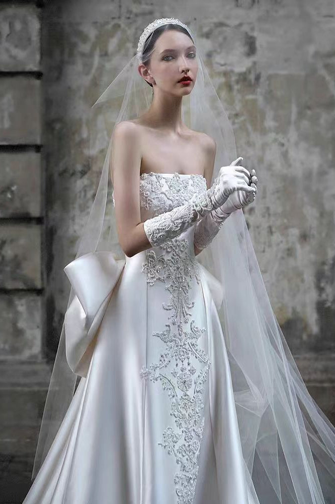 Strapless Satin A Line Wedding Dress Main image