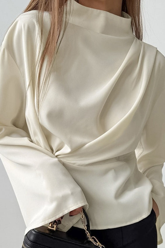 Chiffon Side Slit Tie Waist Long Sleeve Top Main image