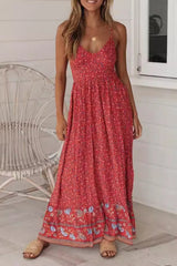 Bohemian Floral V Neck Cami Flare Boho Dress