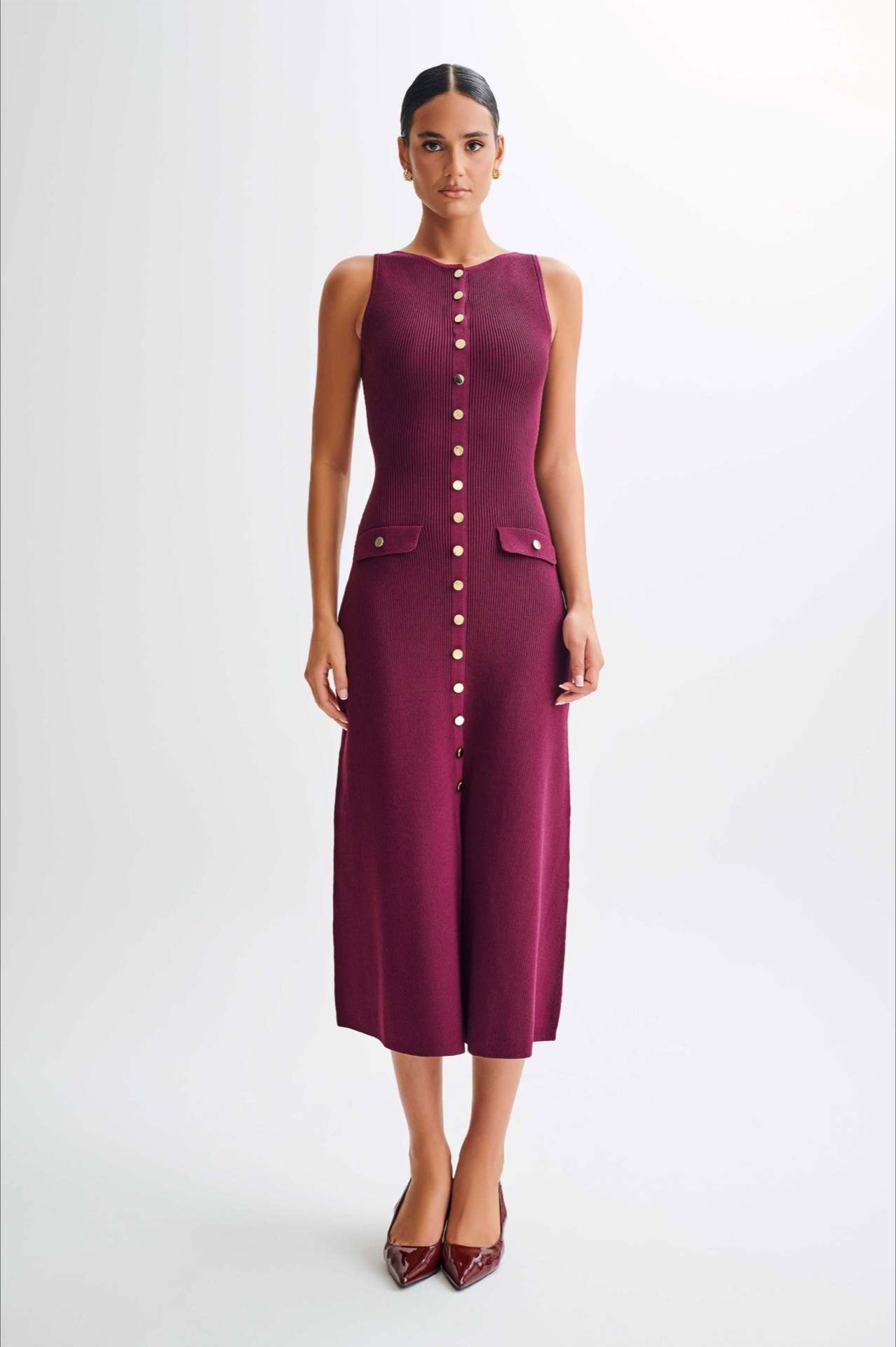 Fashion Buttoned Knit Work Dress