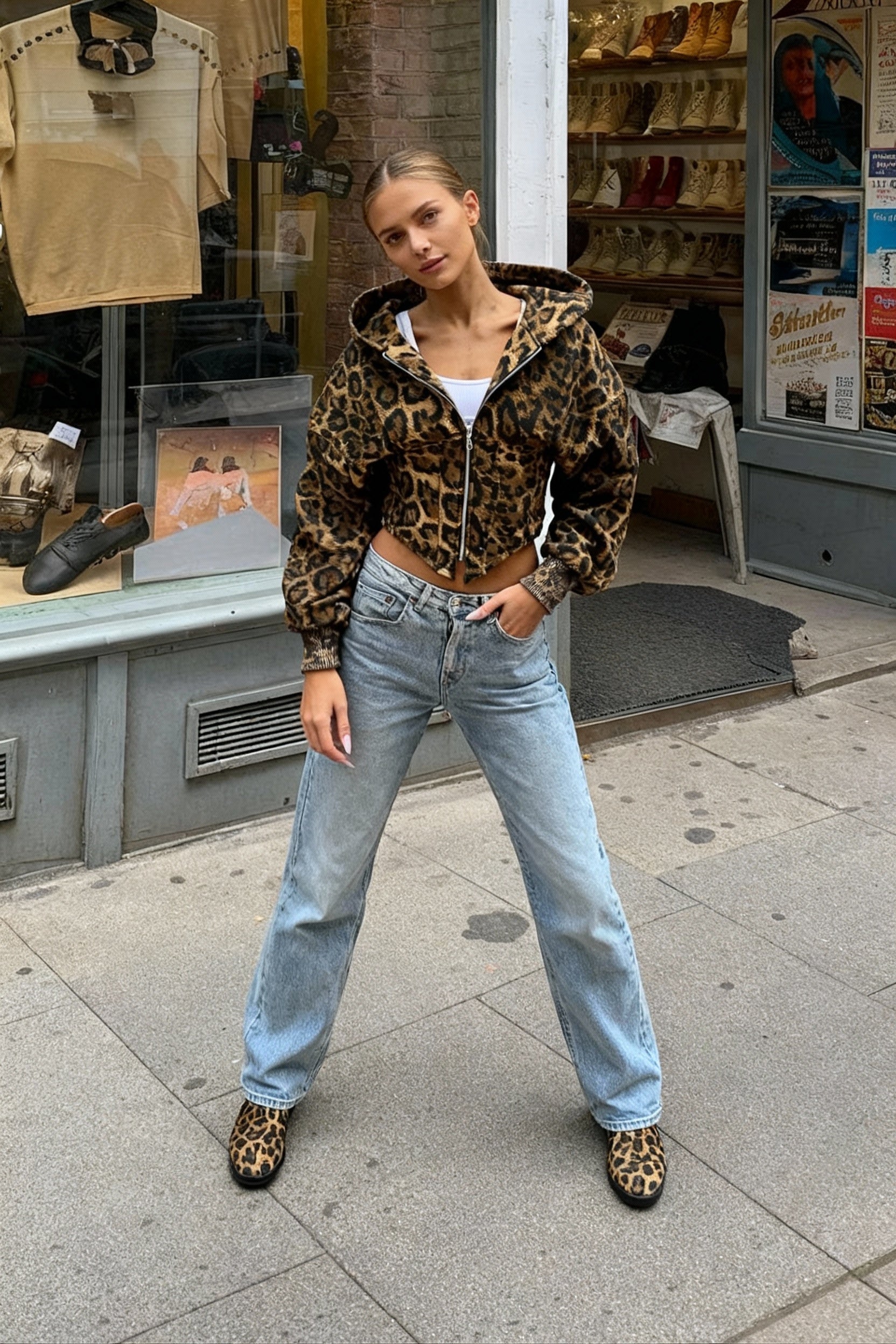 Street Style Leopard Print Hoodie Coat Secondary image