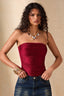 Ruched Stretch Bandeau Fringe Crop Top