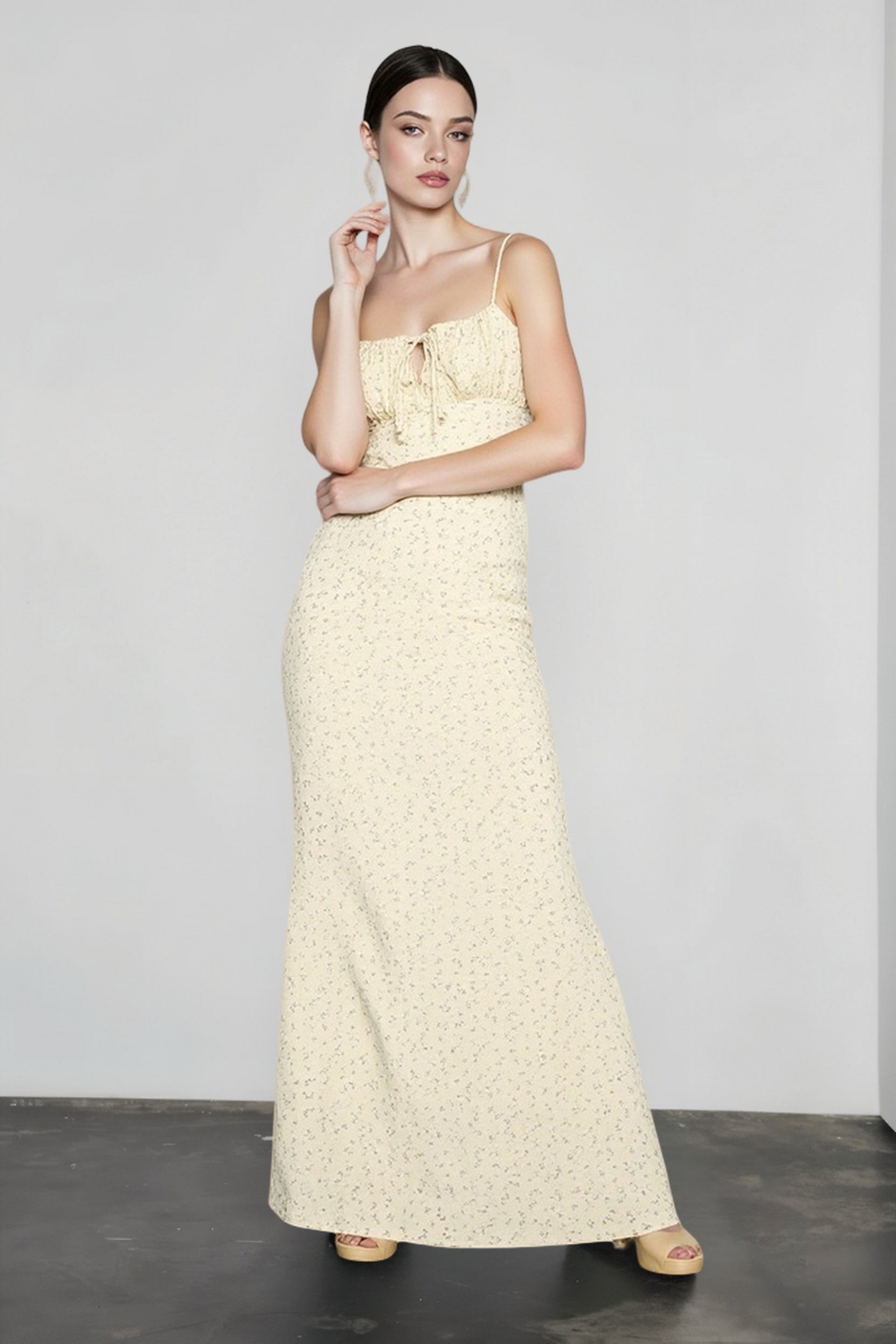 Floral Ruched Backless Tie Cami Mermaid Maxi Bodycon Dress Secondary image