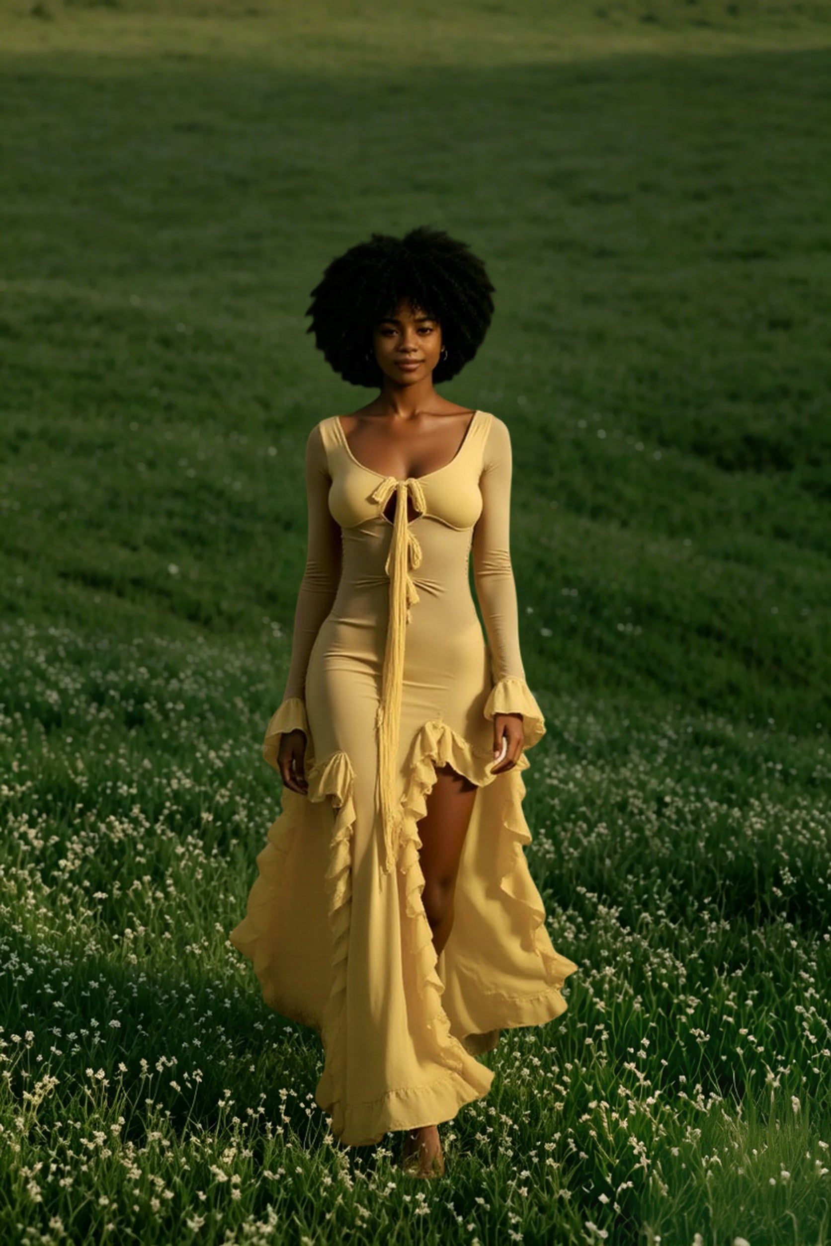Ruffled Slit V-neck Maxi Dress Main image