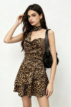 Leopard Print Halter Fit And Flare Mini Dress