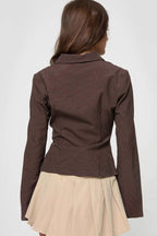 Covered Button Polo Stripe Blouse
