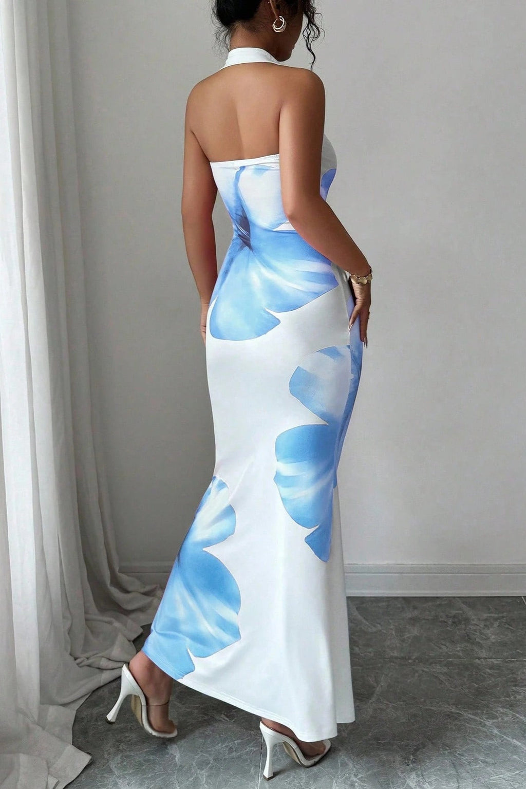 Printed Halter Bodycon Vacation Dress