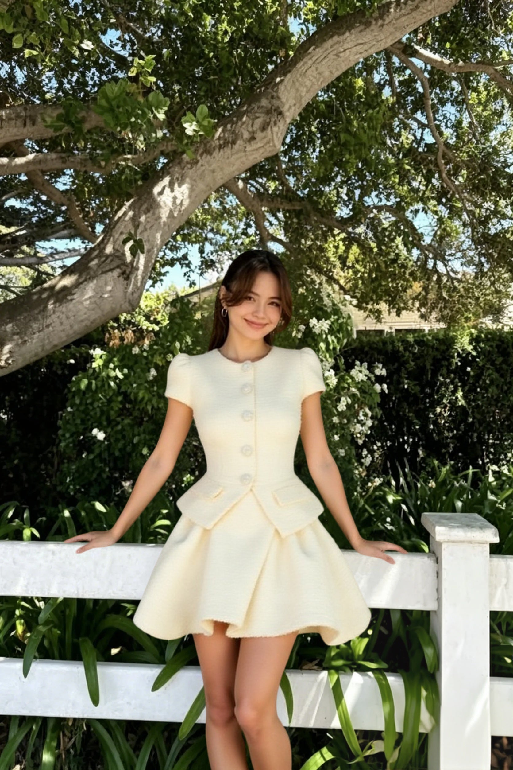 Short Boucle Cardigan Peplum Skirt Tweed Suit Set Main image