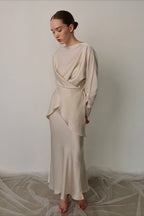 Solid Satin Cinched Waist Skirt Set