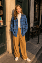 Checkered Print Button Blouse