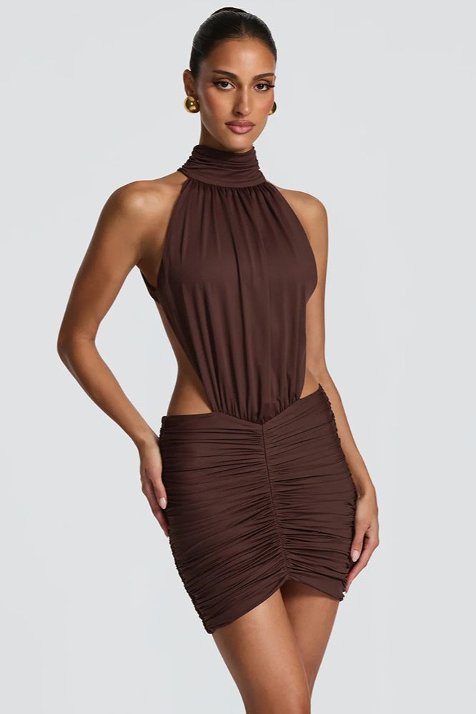 Halter Ruched Cutout Fitted Mini Dress Main image