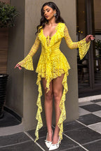Lace Bell Sleeve Tie Detail Lace Dress