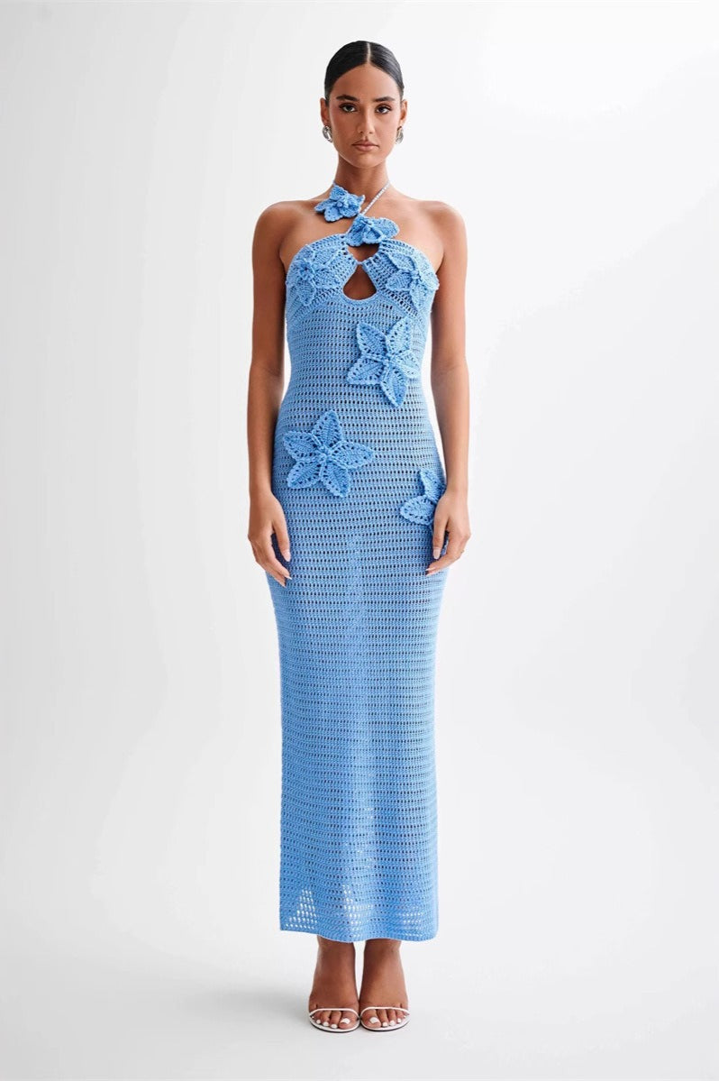 Cut-Out Halter Appliqué Fitted Bodycon Maxi Sweater Dress Main image