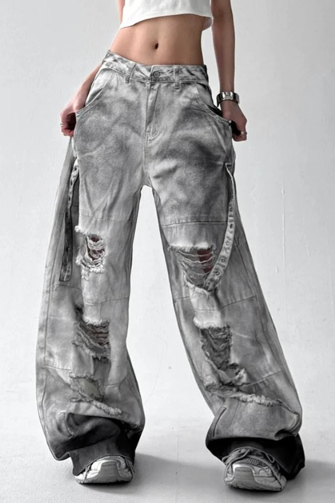 Washed Ripped Wide Leg Jeans Secondary image