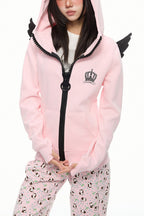 Angel Wing Contrast Zip Up Hoodie