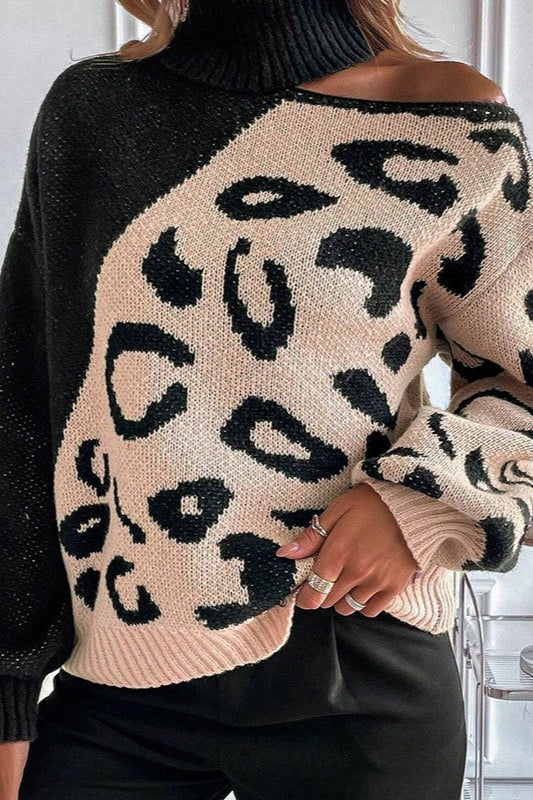 Leopard Patchwork Off Shoulder Sweater Main image