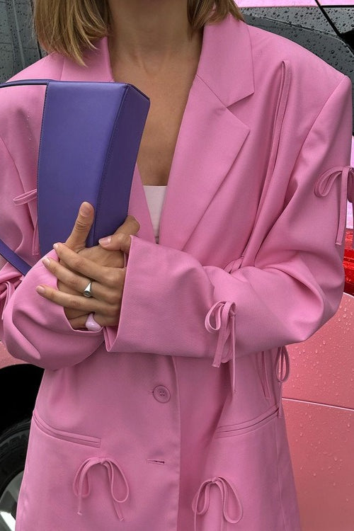 Blush Pink Bow Detail Relaxed Blazer Main image