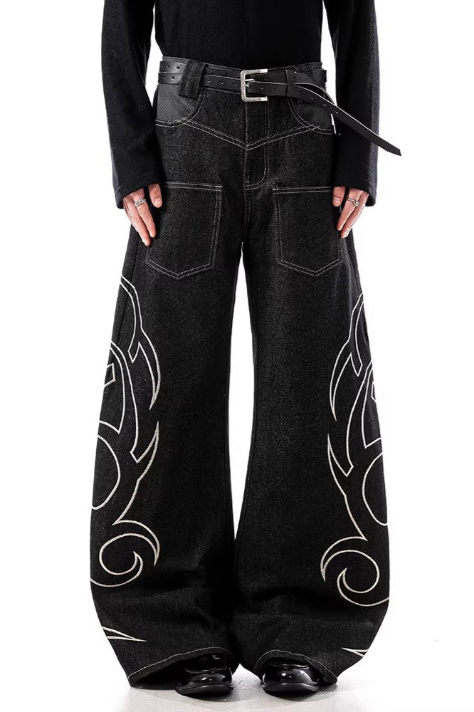 Vintage Embroidered Reverse Pocket Wide Leg Jeans Secondary image