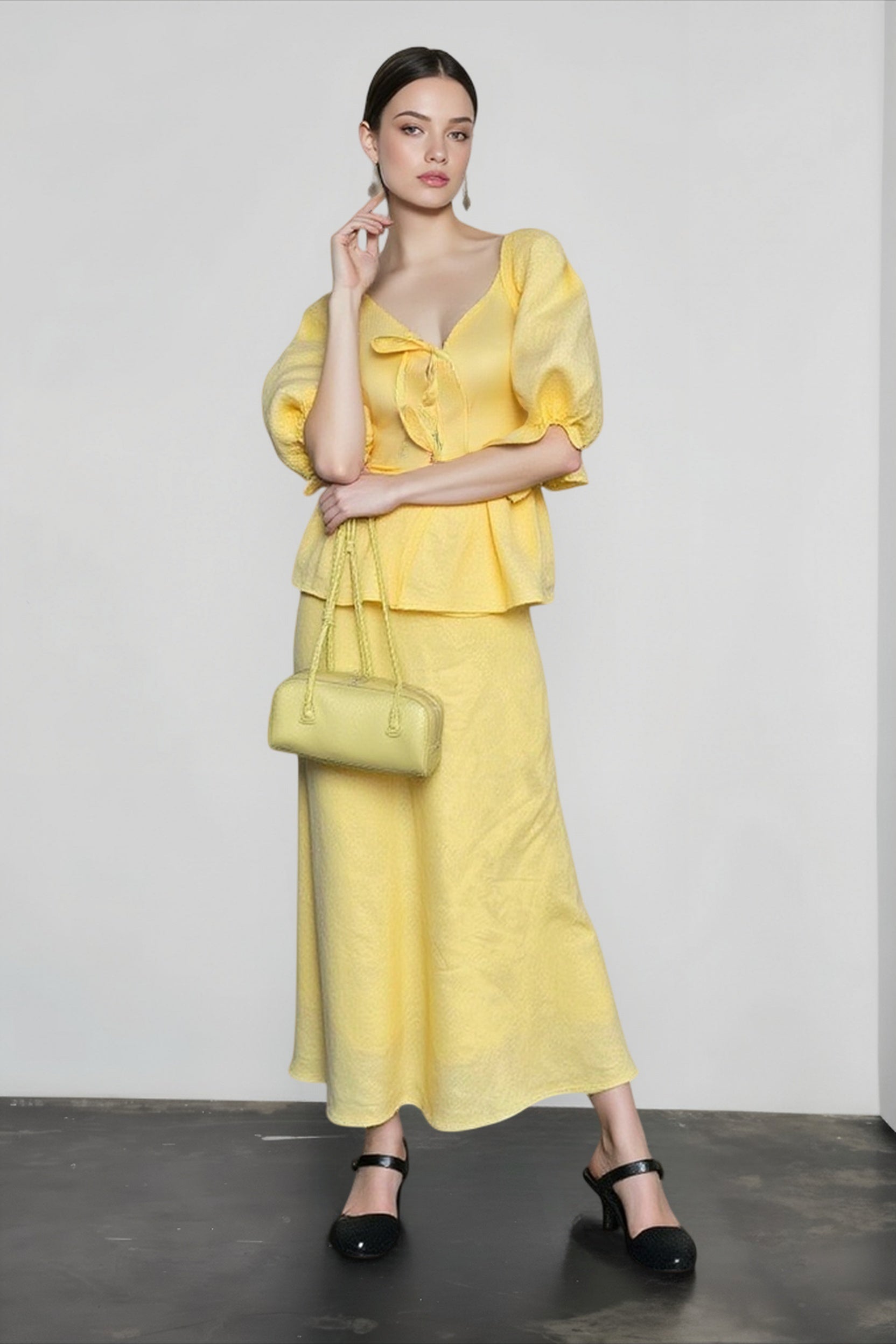 Linen Puff Sleeve Button Down Vacation Set Main image